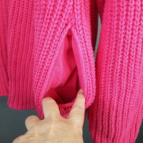 Free People Swim Too Deep Cardigan Sweater S Oversized Chunky Knit Fuchsia Flame - Picture 5 of 16